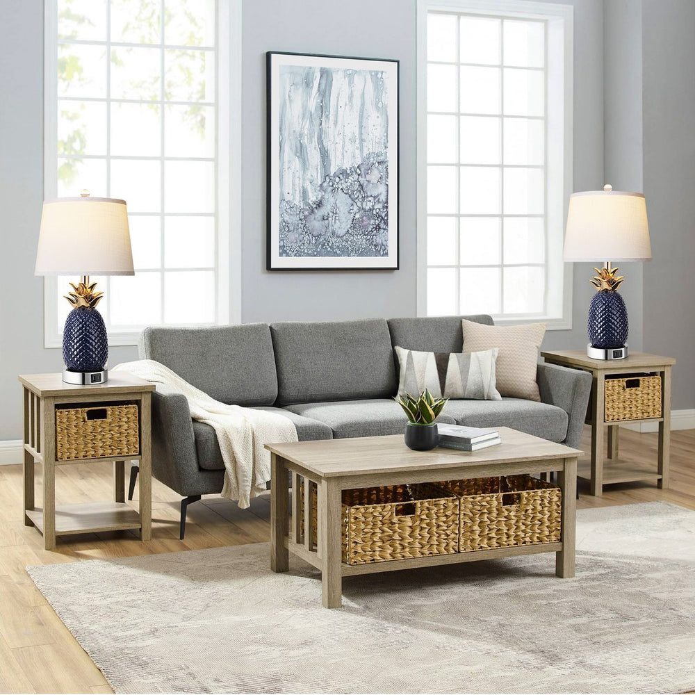 English Elm 22" Pineapple Table Lamps Set of 2 Navy Blue Ceramic 3-Level Touch Dimmable with USB-C+USB-A Ports and Bulbs Included W3355P369130