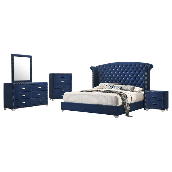 English Elm Kennedy Pacific Blue 5-Piece Eastern King Bedroom Set: Luxe Velvet, Glam Design & Ample Storage Solutions B062S01345
