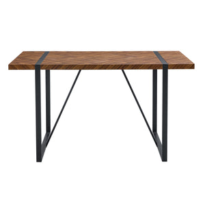 English Elm A minimalist retro dining table with fishbone MDF dark wood top and inset black metal legs, 55"x31" W1512P376879