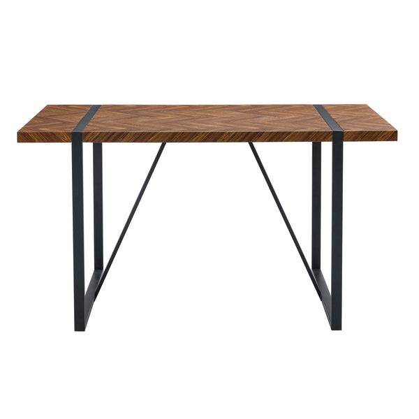 English Elm A minimalist retro dining table with fishbone MDF dark wood top and inset black metal legs, 55"x31" W1512P376879