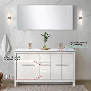 English Elm White Double Bath Vanity With Cultured Marble Top, Rose Gold Faucet & 55" Mirror - Elegant Storage Solution B2731S01740-GIGA