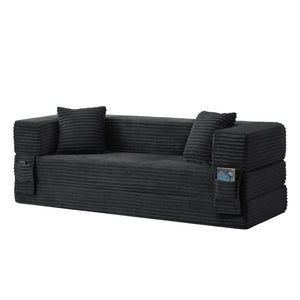 English Elm Modern Cord Fabric Convertible Sofa Sleeper Low Profile Square Frame for Apartments Dark Gray W3396P439849