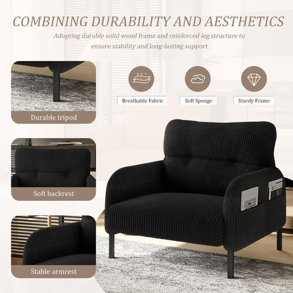 English Elm United We Win Corduroy Accent Chair Wide Seat Foam Cushion Living Room Lounge Black W1568P386164