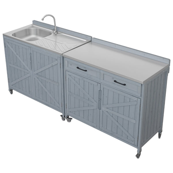 English Elm K&k Outdoor Modular Kitchen Island 2 Piece Fir Wood Stainless Steel Sink Station N707S000024G