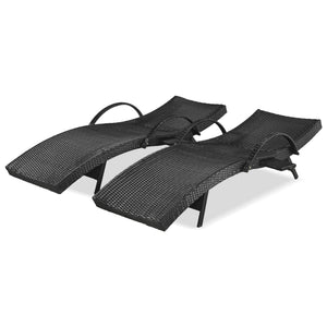 English Elm K&K 80" Outdoor Wicker Chaise Lounge Set of 2 with 2000H UV Wicker, Pull-Out Side Table, 4-Position Recliner Black WF321204AAB