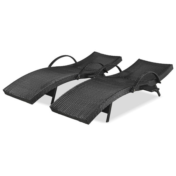 English Elm K&K 80" Outdoor Wicker Chaise Lounge Set of 2 with 2000H UV Wicker, Pull-Out Side Table, 4-Position Recliner Black WF321204AAB