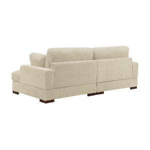 English Elm Large Corduroy Chaise Loveseat with Extended Leg Support for Relaxed Living Rooms Beige B2748S00008