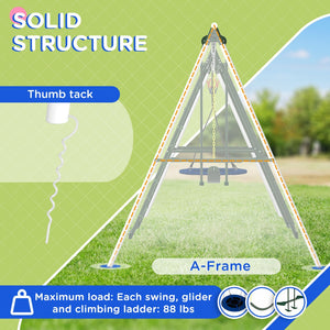 English Elm Outsunny Heavy Duty Steel Backyard Playset with Saucer Swing Slide and Climbing Net W2225P217339