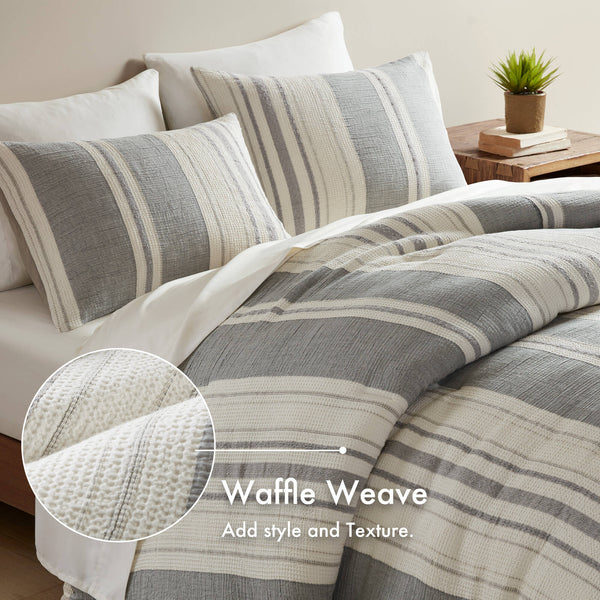 English Elm 3PCS Waffle Washed Comforter Set Full/Queen with Breathable 100% Cotton Face and Plush 270G Fill Grey 23.03 L x 21.46 W x 12.6 H B035P341114