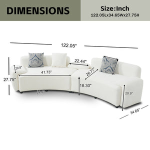 English Elm 122" Curved Sofa Off-white Fabric Four Seat Modern Living Room Couch with Damask Pillows Light Beige N758T030405A