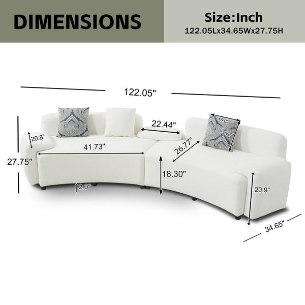 English Elm 122" Curved Sofa Off-white Fabric Four Seat Modern Living Room Couch with Damask Pillows Light Beige N758T030405A