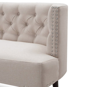 English Elm Celine Tufted Settee Nailhead Accents, Sky Neutral Beige Polyester