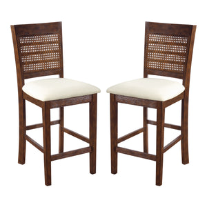 OSP Home Furnishings Walden 24" Cane Back Stool  - Set of 2 Linen / Burnt Brown