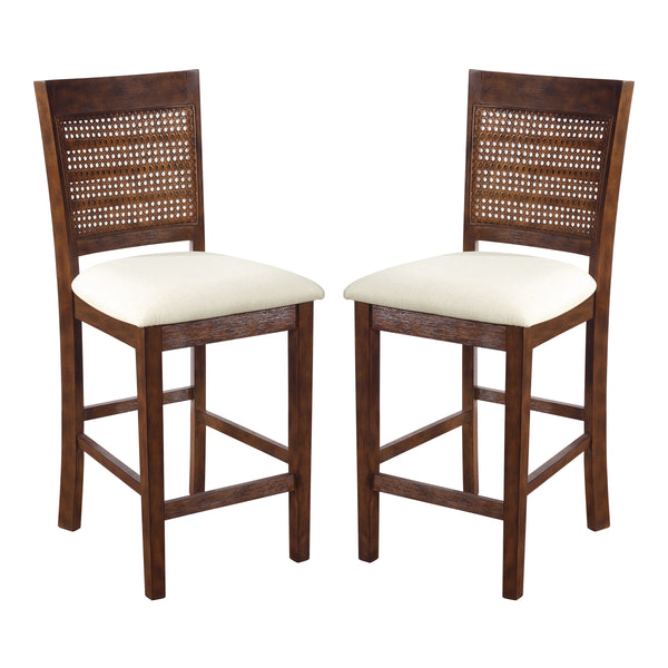 OSP Home Furnishings Walden 24" Cane Back Stool  - Set of 2 Linen / Burnt Brown