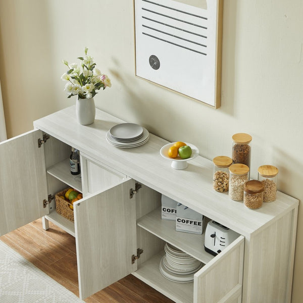 English Elm 67'' Scandinavian Oak Sideboard with Touch Latch Doors Soft Close Hinges Living Room Storage Light Gray W1820P420818