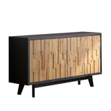 English Elm Modern Wooden 4-Door Storage Cabinet With Textured Geometric Design - Natural Wood Door