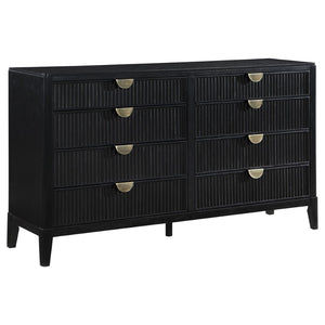 English Elm Black Fluted California King Bedroom Set with Wire-brushed Finish and Golden Hardware B062S01839