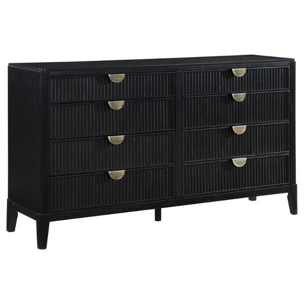 English Elm Black Fluted California King Bedroom Set with Wire-brushed Finish and Golden Hardware B062S01839