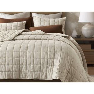 English Elm 3-piece French Linen Quilt Set Garment Washed Breathable Box Stitched Bedding Linen B035P408297