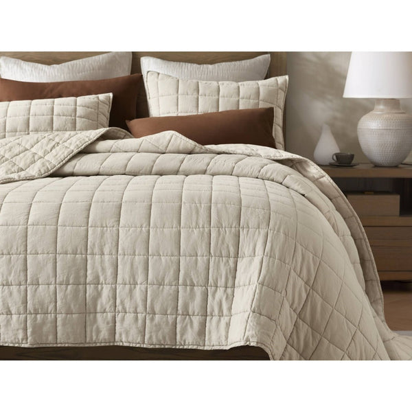 English Elm 3-piece French Linen Quilt Set King Garment Washed Box Stitch Breathable Bedding Linen B035P408298