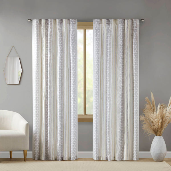 English Elm 2Pk Elegant Tufted Stripe Curtain Panels - White/Taupe, 50X95", Light Filtering & Machine Washable B035P268154