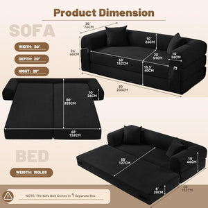 English Elm Convertible Corduroy Sleeper Sofa Queen Fold Out Bed with Dual Storage Pockets Dark Gray W3396P483183