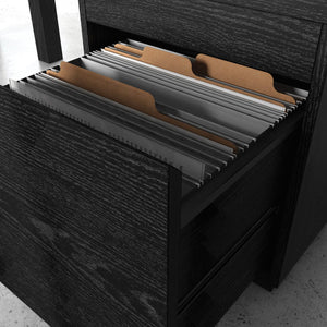 English Elm L-Shaped Modern Desk With Black Finish, Spacious Work Surface, Storage Drawers For Home Office & Gaming B356P402752