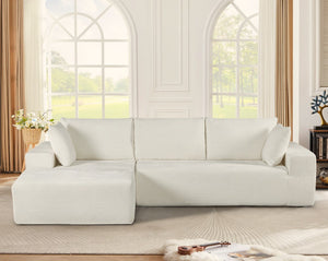 English Elm Cozyform Convertible Sectional Sofa In Ivory Corduroy - Plush, Space-Saving Sleeper For Modern Living B2735P359715