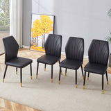 English Elm 4 Modern Dining Chairs With Stylish Pu Patterned Backrest and Black Metal Legs For A Comfortable Home Experience In The Kitchen, Bedroom and Office.