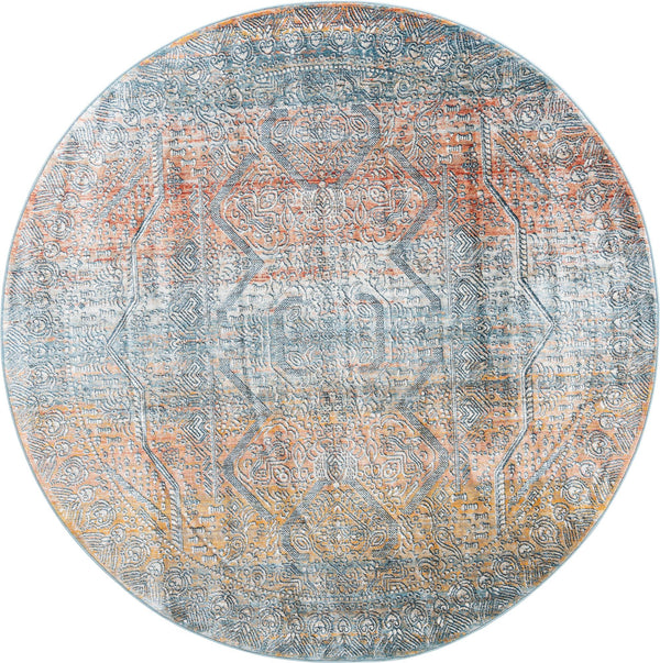 Unique Loom Newport Kingscote Machine Made Border Rug Multi, Ivory/Light Blue/Light Salmon/Rust Red/Terracotta 7' 1" x 7' 1"