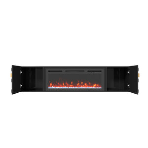 English Elm 67 in. Black Media TV Stand with High Gloss Honeycomb Doors, Gold Handles, Modern Storage Elegance T3609P347458