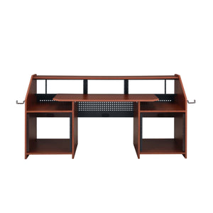 English Elm Rectangular Studio Music Desk with Pullout Tray, Headphone Hooks and Sturdy Pro Equipment Mounting Cherry B016P323370