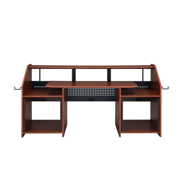 English Elm Rectangular Studio Music Desk with Pullout Tray, Headphone Hooks and Sturdy Pro Equipment Mounting Cherry B016P323370