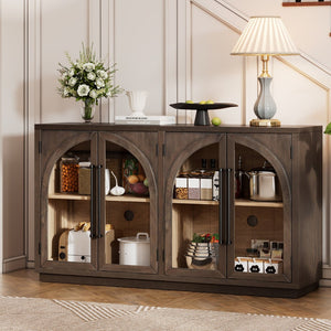 English Elm Trexm Arched Glass Door Buffet Sideboard Oak Veneer Storage Cabinet for Dining Room Espresso XW000021AAP-2026