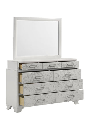 English Elm Soul White Modern Dresser with Marble-Pattern Fronts, 3 Small + 6 Large Drawers, Smooth Slides, Silver Handles B009P309603