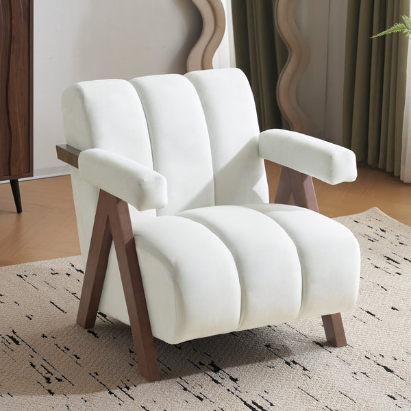English Elm Christopher Knight Home® - Mid Century Modern Barrel Chair with Solid Wood Frame, Plush Tufted Velvet Ivory Seat, Cozy 28.5" Wide Lounge N765P197467W