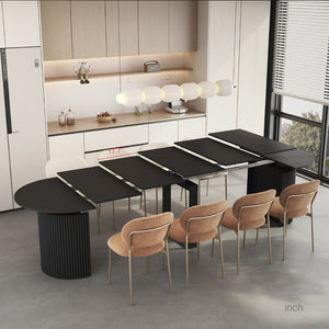 English Elm Extendable Wood Console Dining Table Seats Ten Open Leg Design for Home or Office Black W1321S00055