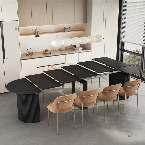 English Elm Extendable Wood Console Dining Table Seats Ten Open Leg Design for Home or Office Black W1321S00055