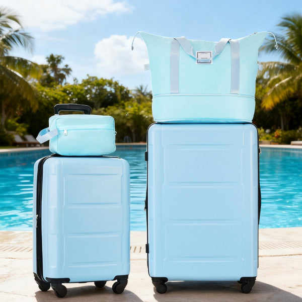 English Elm 2 Piece Abs Hard Shell Spinner Luggage Set with Tsa Lock Expandable Travel Suitcases Light Blue N732P198744N