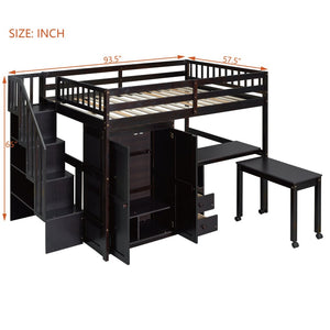 English Elm Queen Murphy Bed with Integrated Desk Cabinet Shelves Space Saving Studio Solution Espresso N708S00014P