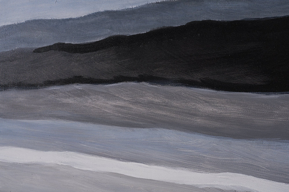 Sunpan Mystic Landscape Wall Art - Hand-Painted Mountain Scene in Cool Blues & Greys with Black Frame