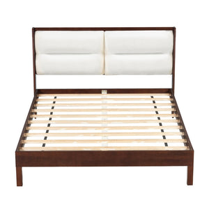 English Elm Solid Wood Queen Platform Bed Velvet Tufted Headboard Architectural Slat Design Espresso N7090000742P