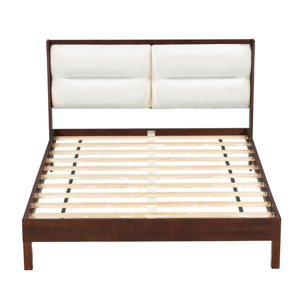 English Elm Solid Wood Queen Platform Bed Velvet Tufted Headboard Architectural Slat Design Espresso N7090000742P