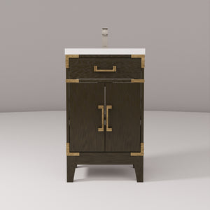 English Elm Brown Oak Single-Sink Vanity 20" W X 18" D With Acrylic Top & Chrome Faucet For Stylish Bathrooms B2731P259732