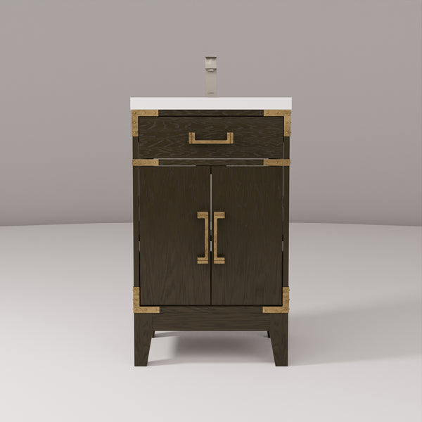 English Elm Brown Oak Single-Sink Vanity 20" W X 18" D With Acrylic Top & Chrome Faucet For Stylish Bathrooms B2731P259732