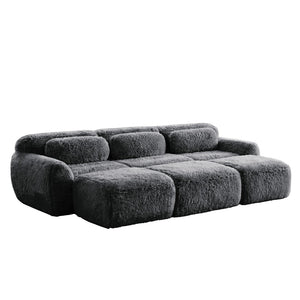 English Elm 3-seater Curved Modular Sectional Plush Upholstered Sofa with Linkable Ottoman for Living Rooms Dark Grey W714S01552
