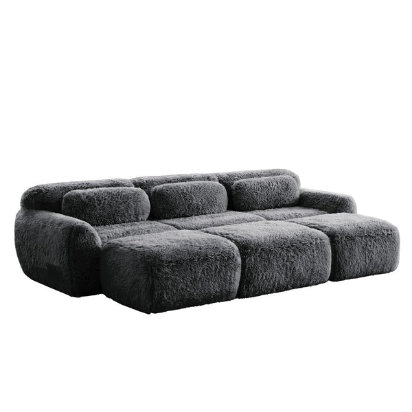 English Elm 3-seater Curved Modular Sectional Plush Upholstered Sofa with Linkable Ottoman for Living Rooms Dark Grey W714S01552