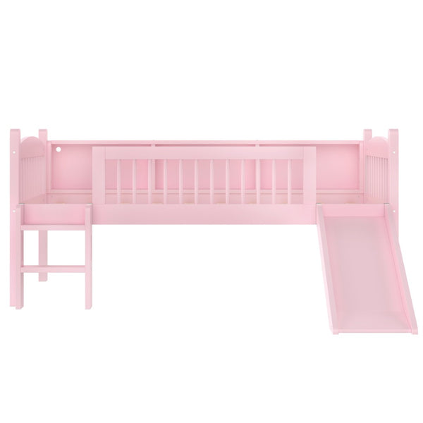 English Elm Twin Xl Solid Pine Loft Bed with Built-in Led Lighting and Storage Shelves Pink W1580S00365