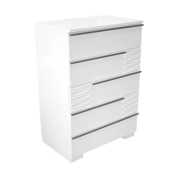 English Elm Modern 5-Drawer Chest White Lacquer Finish – High Gloss Poplar & Engineered Wood, Smooth Metal Rails, Spacious Storage 30.5"W x 44"H B011P353744