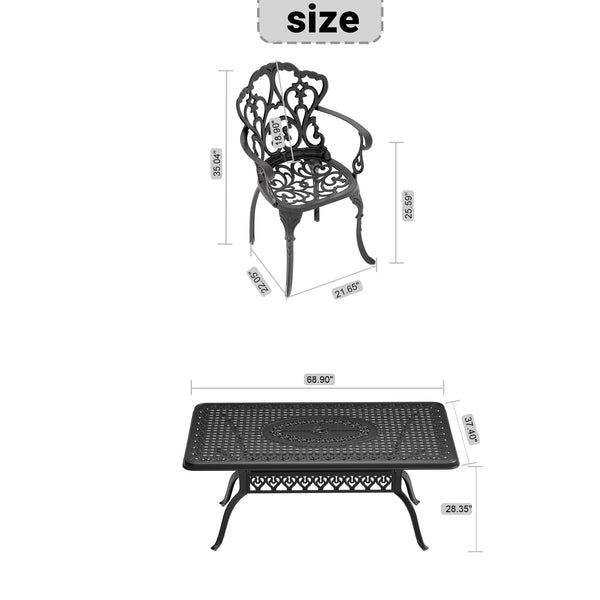 English Elm 5-Piece Cast Aluminum Patio Furniture Set With Ergonomic Chairs & Off-White Cushions For Comfort W1710S00101